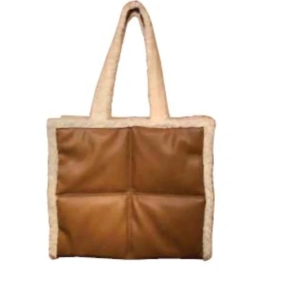 Sondra Roberts Quilted Shopper with Shearling Trim in Caramel NWOT - Picture 7 of 8